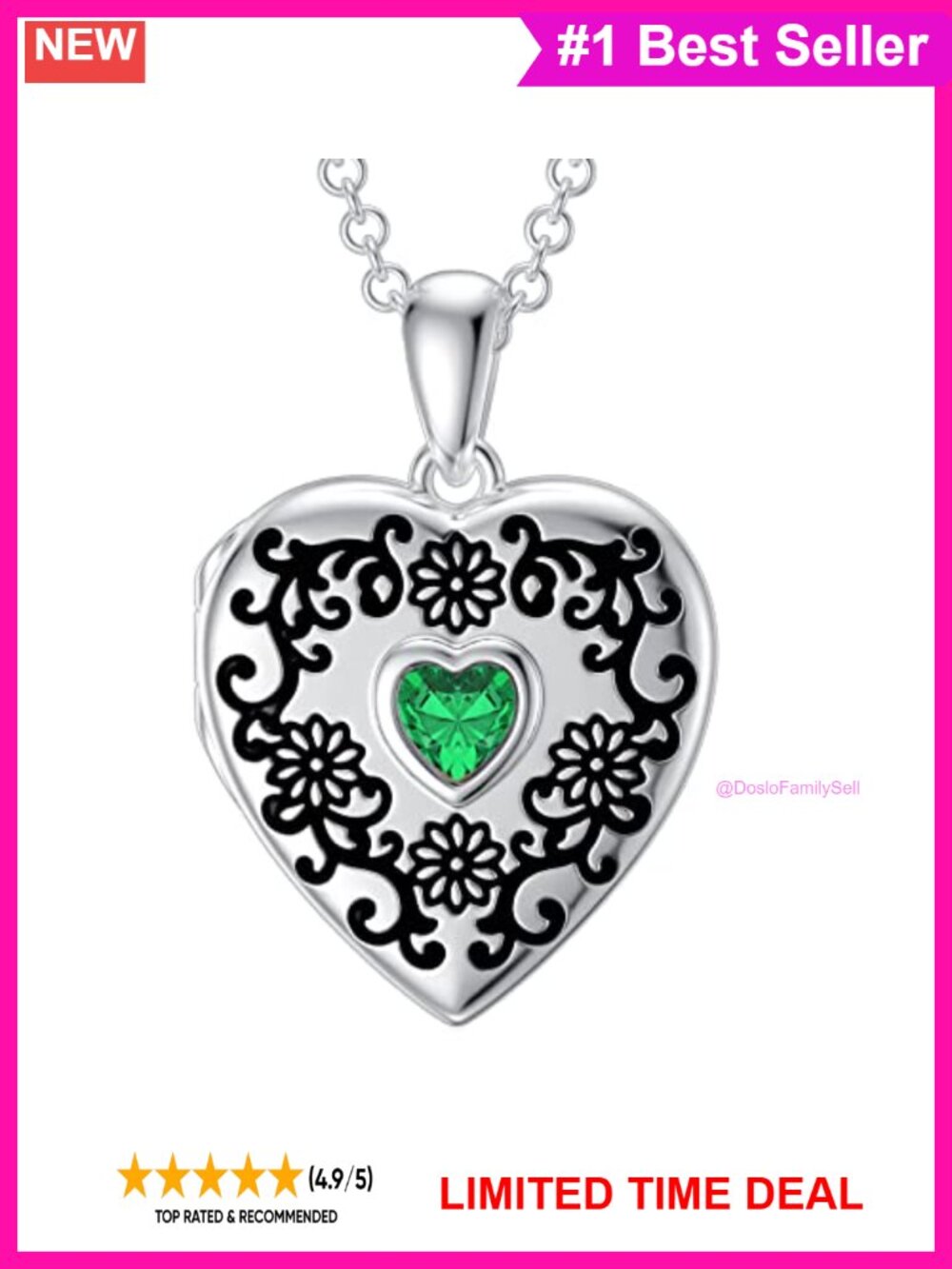 White Gold Plated Silver Sunflower Heart Locket Necklace Cubic Zirconia